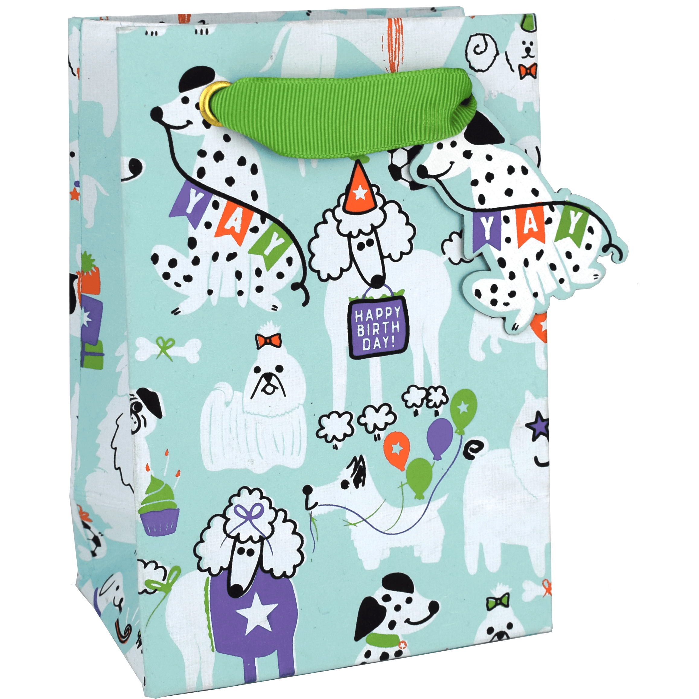 Small gift bag featuring colorful birthday dogs design from Love Vivid, perfect for celebrating special occasions.